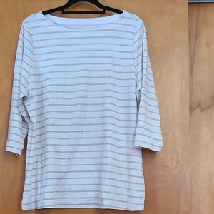 Croft & Barrow Women's 3/4 Sleeve Striped Tee - White and Tan